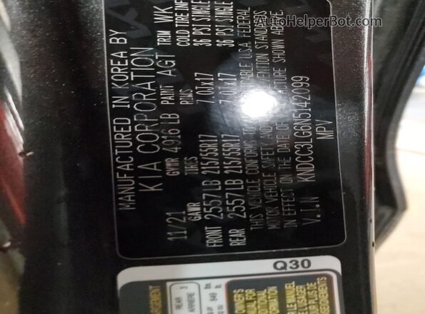 KNDCC3LG6N5142099 2022 KIA NIRO Charcoal VIN կոդի պիտակի տեսք