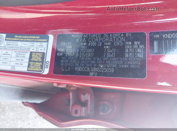 KNDCC3LG8N5125059 2022 KIA NIRO EV Red 
