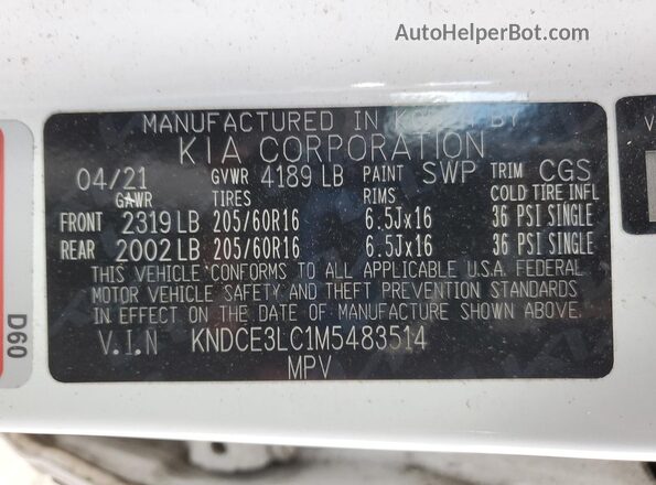 KNDCE3LC1M5483514 2021 KIA NIRO White Vista del compartimento del motor