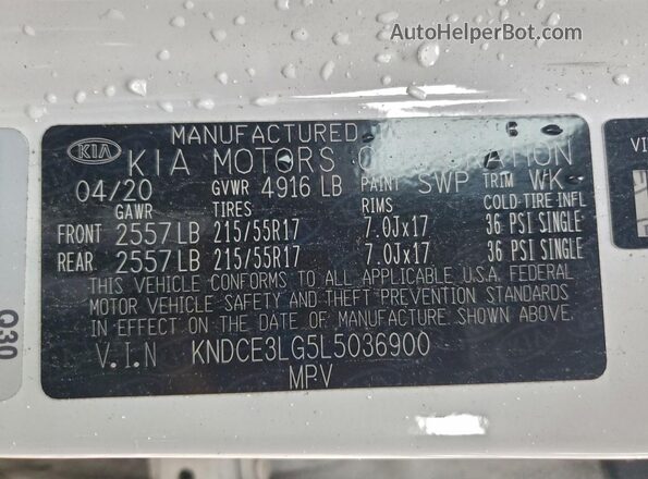 KNDCE3LG5L5036900 2020 KIA NIRO White Вид підкапотного простору