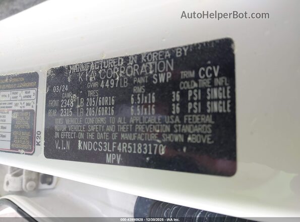 KNDCS3LF4R5183170 2024 KIA NIRO PLUG-IN HYBRID White Engine compartment view