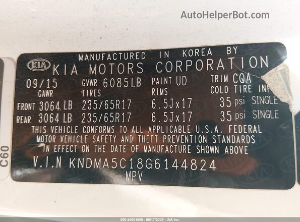 KNDMA5C18G6144824 2016 KIA SEDONA Белый Вид подкапотного пространства