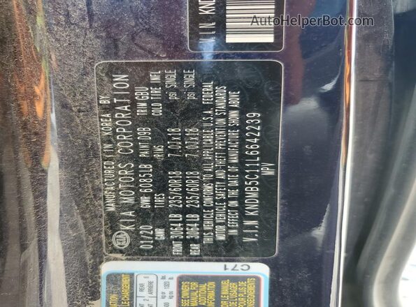 KNDMB5C11L6642239 2020 KIA SEDONA Blue VIN sticker view