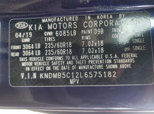 KNDMB5C12L6575182 2020 KIA SEDONA Blue Widok wnętrza 360 stopni
