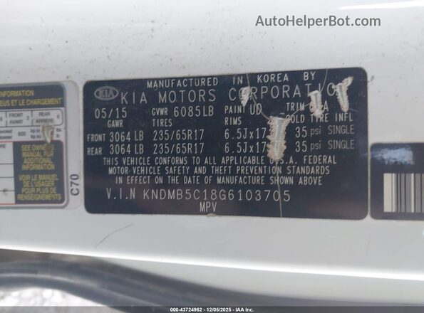 KNDMB5C18G6103705 2016 KIA SEDONA Белый Вид подкапотного пространства
