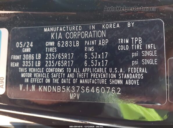 KNDNB5K37S6460762 2025 KIA CARNIVAL MPV Black Вид підкапотного простору