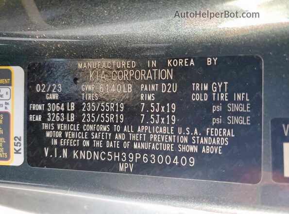 KNDNC5H39P6300409 2023 KIA CARNIVAL Blue VIN კოდის სტიკერის ხედი