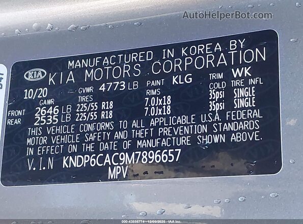 KNDP6CAC9M7896657 2021 KIA SPORTAGE Gray 