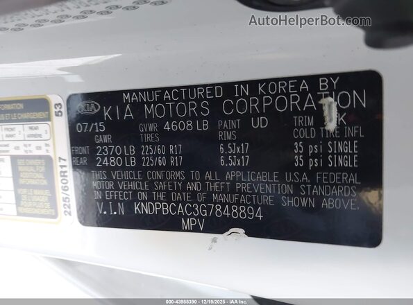 KNDPBCAC3G7848894 2016 KIA SPORTAGE White Շարժիչի բաժամունքի տեսք
