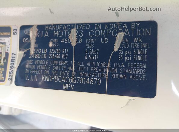 KNDPBCAC6G7814870 2016 KIA SPORTAGE White Շարժիչի բաժամունքի տեսք