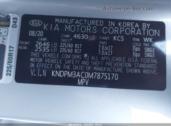 KNDPM3AC0M7875170 2021 KIA SPORTAGE Silver ძრავის განყოფილების ხედი