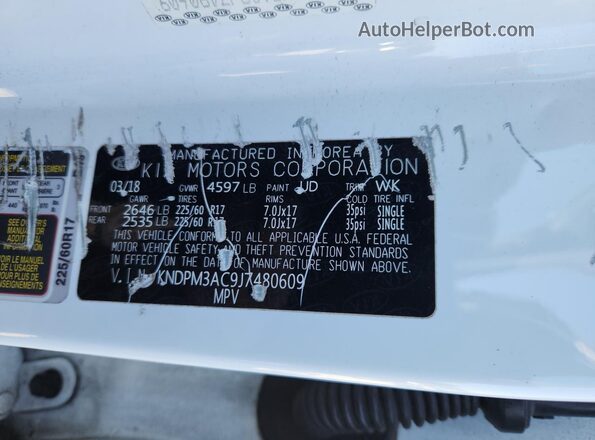 KNDPM3AC9J7480609 2018 KIA SPORTAGE White 