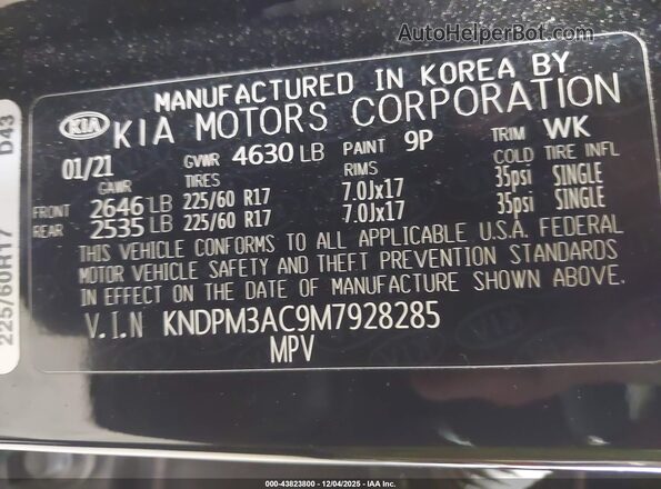 KNDPM3AC9M7928285 2021 KIA SPORTAGE Black 