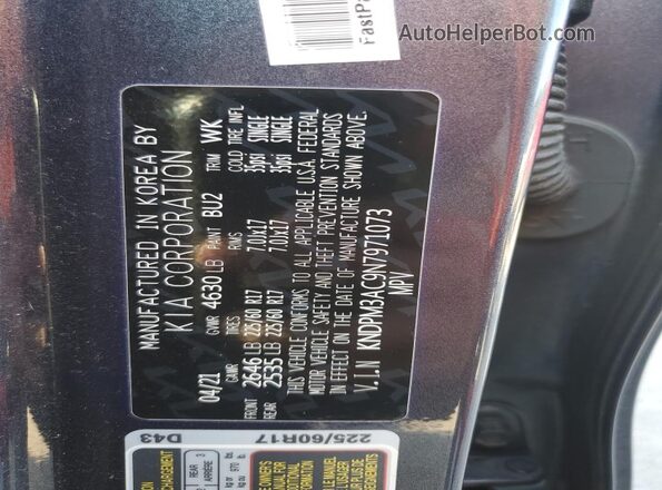 KNDPM3AC9N7971073 2022 KIA SPORTAGE Black Vista de la etiqueta del VIN