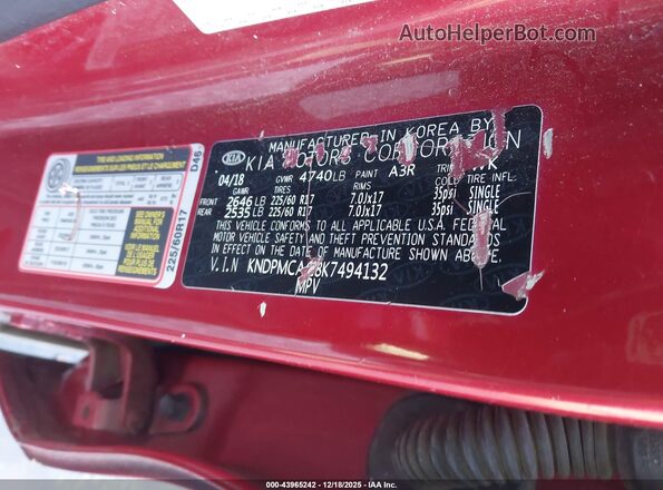 KNDPMCAC8K7494132 2019 KIA SPORTAGE Red Engine compartment view