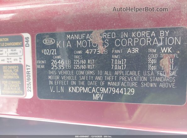 KNDPMCAC9M7944129 2021 KIA SPORTAGE Red 