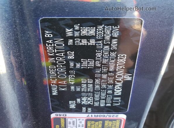 KNDPMCACXN7970823 2022 KIA SPORTAGE Blue Вид наклейки з VIN-кодом