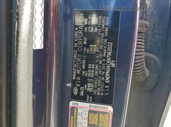 KNDPN3AC6N7962022 2022 KIA SPORTAGE Blue Widok naklejki z numerem VIN
