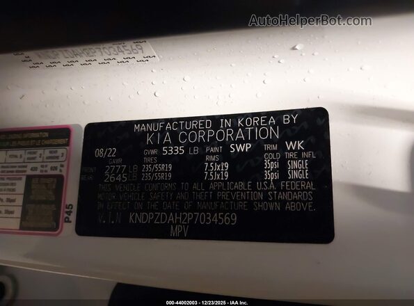 KNDPZDAH2P7034569 2023 KIA SPORTAGE PLUG-IN HYBRID White ძრავის განყოფილების ხედი