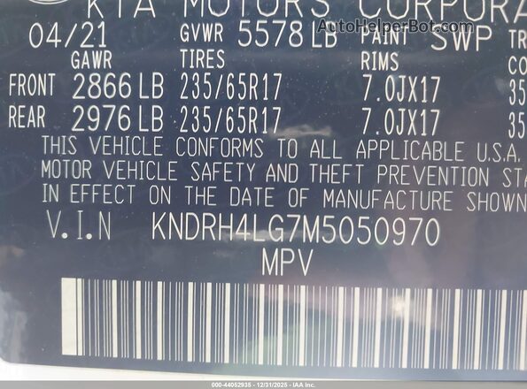 KNDRH4LG7M5050970 2021 KIA SORENTO HYBRID White Շարժիչի բաժամունքի տեսք