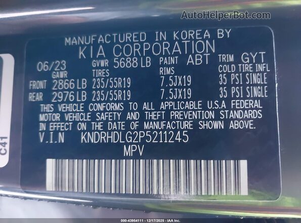 KNDRHDLG2P5211245 2023 KIA SORENTO HYBRID Black ძრავის განყოფილების ხედი