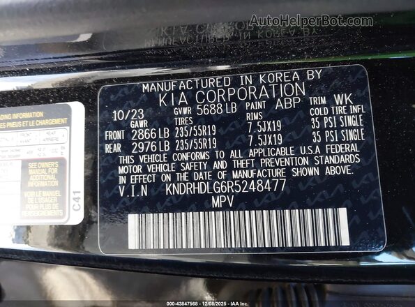 KNDRHDLG6R5248477 2024 KIA SORENTO HYBRID Black Widok komory silnika