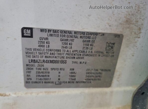 LRBAZLR4XMD081068 2021 BUICK ENVISION White ძრავის განყოფილების ხედი