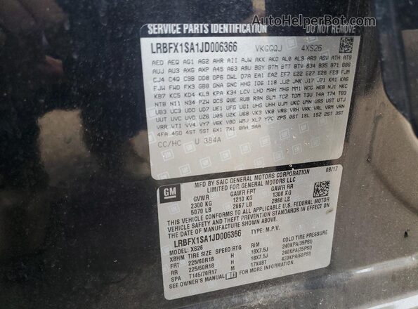LRBFX1SA1JD006366 2018 BUICK ENVISION Black Widok naklejki z numerem VIN