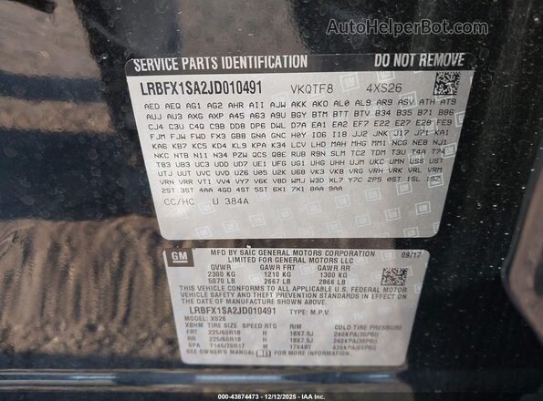 LRBFX1SA2JD010491 2018 BUICK ENVISION Black Вид підкапотного простору
