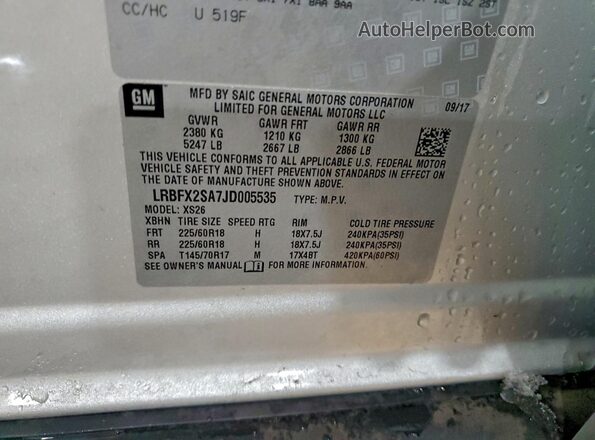 LRBFX2SA7JD005535 2018 BUICK ENVISION White Widok naklejki z numerem VIN