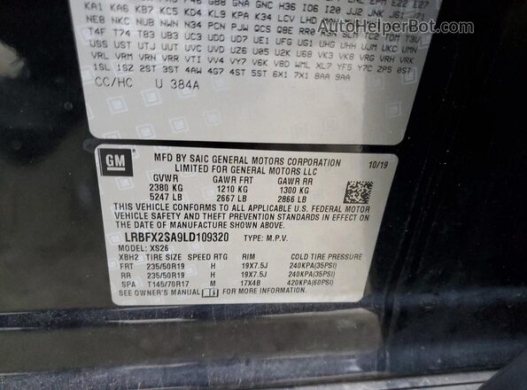 LRBFX2SA9LD109320 2020 BUICK ENVISION Черный Вид наклейки с VIN-кодом
