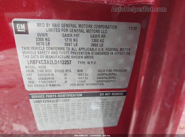 LRBFXCSA2LD112257 2020 BUICK ENVISION Maroon Widok komory silnika