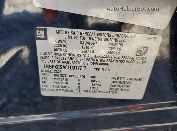 LRBFXCSA6LD017717 2020 BUICK ENVISION Blue VIN sticker view