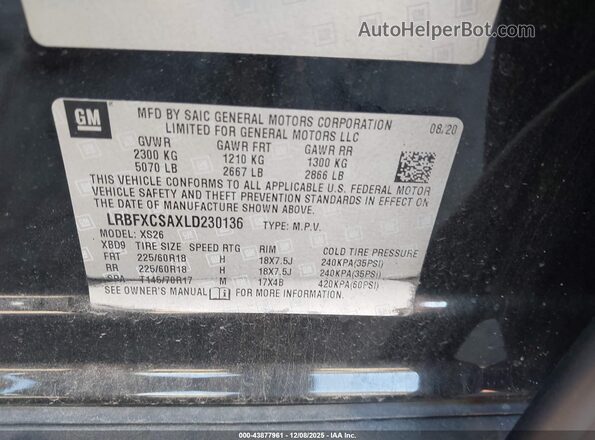 LRBFXCSAXLD230136 2020 BUICK ENVISION Black Вид підкапотного простору