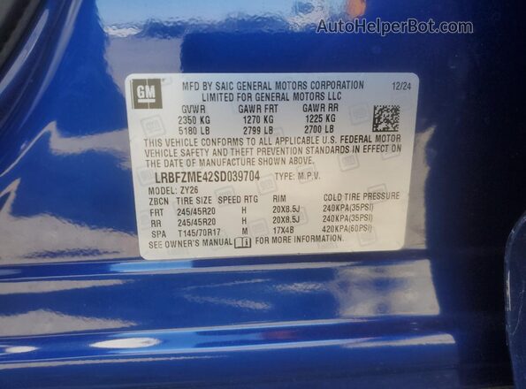 LRBFZME42SD039704 2025 BUICK ENVISION Blue VIN კოდის სტიკერის ხედი