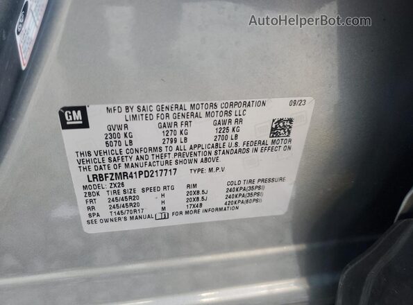 LRBFZMR41PD217717 2023 BUICK ENVISION Gray Vista de la etiqueta del VIN