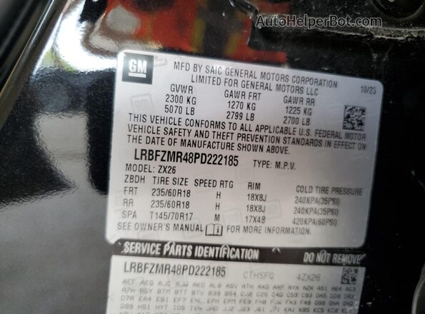 LRBFZMR48PD222185 2023 BUICK ENVISION Black VIN sticker view