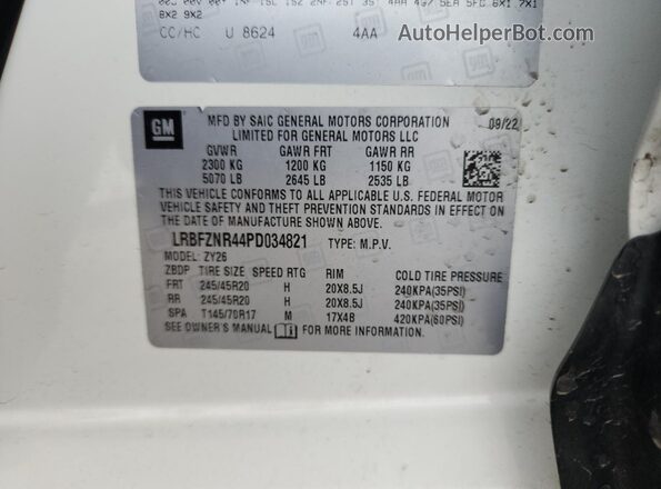 LRBFZNR44PD034821 2023 BUICK ENVISION White VIN կոդի պիտակի տեսք