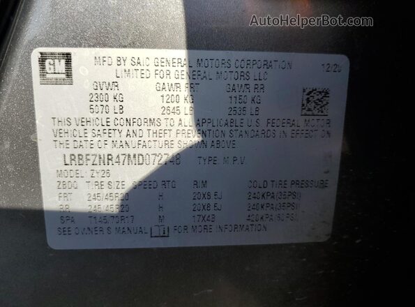 LRBFZNR47MD072748 2021 BUICK ENVISION Silver VIN sticker view