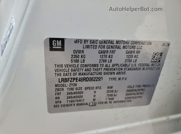 LRBFZPE48RD062299 2024 BUICK ENVISION Белый Вид наклейки с VIN-кодом