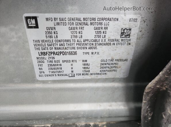 LRBFZPR42PD016636 2023 BUICK ENVISION Silver Vista de la etiqueta del VIN