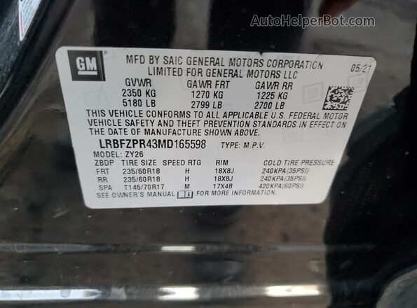 LRBFZPR43MD165598 2021 BUICK ENVISION Black Vista del compartimento del motor