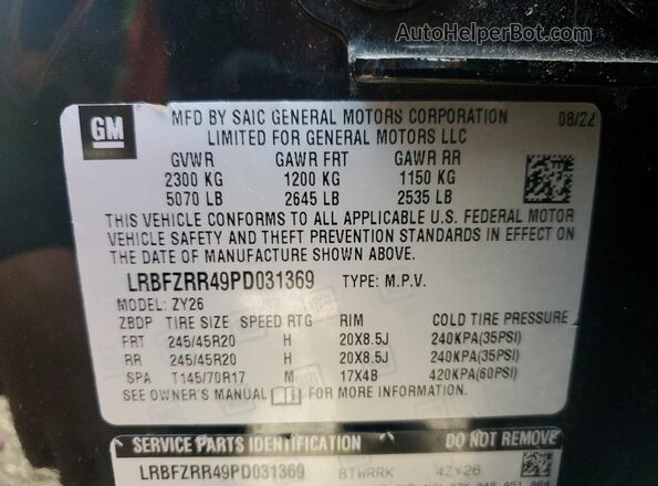 LRBFZRR49PD031369 2023 BUICK ENVISION Black Widok naklejki z numerem VIN