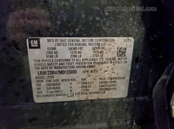 LRBFZSR47MD126080 2021 BUICK ENVISION Черный Вид наклейки с VIN-кодом