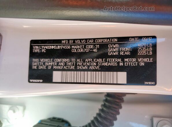 LYV402HM3JB174556 2018 VOLVO S60 Белый 