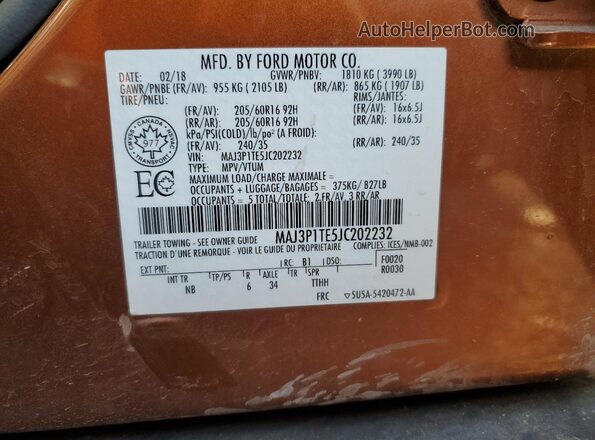 MAJ3P1TE5JC202232 2018 FORD ECOSPORT Оранжевый 