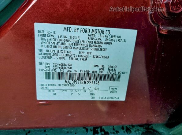 MAJ3P1TE8JC221146 2018 FORD ECOSPORT Красный 