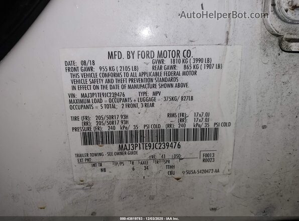 MAJ3P1TE9JC239476 2018 FORD ECOSPORT White 