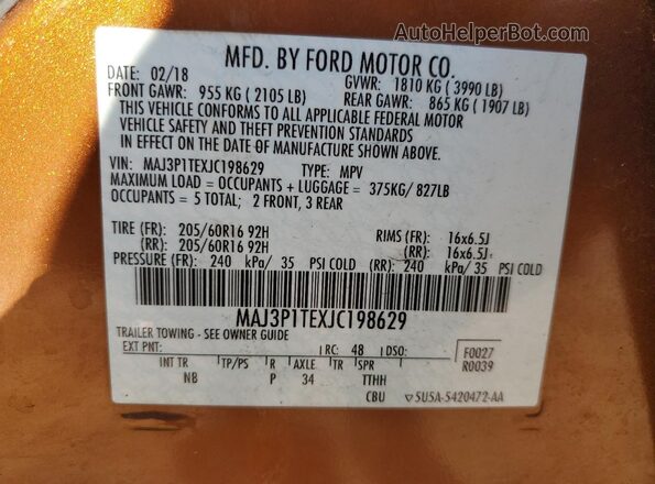 MAJ3P1TEXJC198629 2018 FORD ECOSPORT Orange 