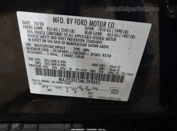 MAJ3S2FE2MC399042 2021 FORD ECOSPORT Black 